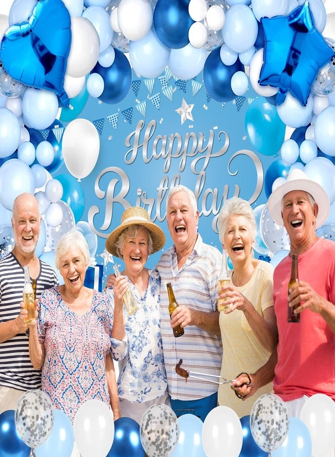 Woosytoo Light Blue Birthday Party Decorations Light Blue Party Decoration Backdrop Banner with Heart Star Foil Balloons Tablecloth Happy Birthday Party Supplies for Boys Girls Men Women Bday Celebration - Image 3